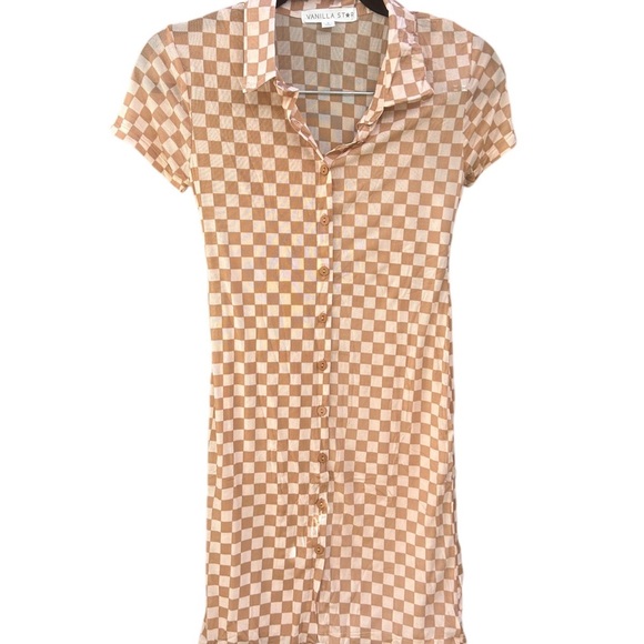 Checkered Tan Dress - Picture 4 of 4